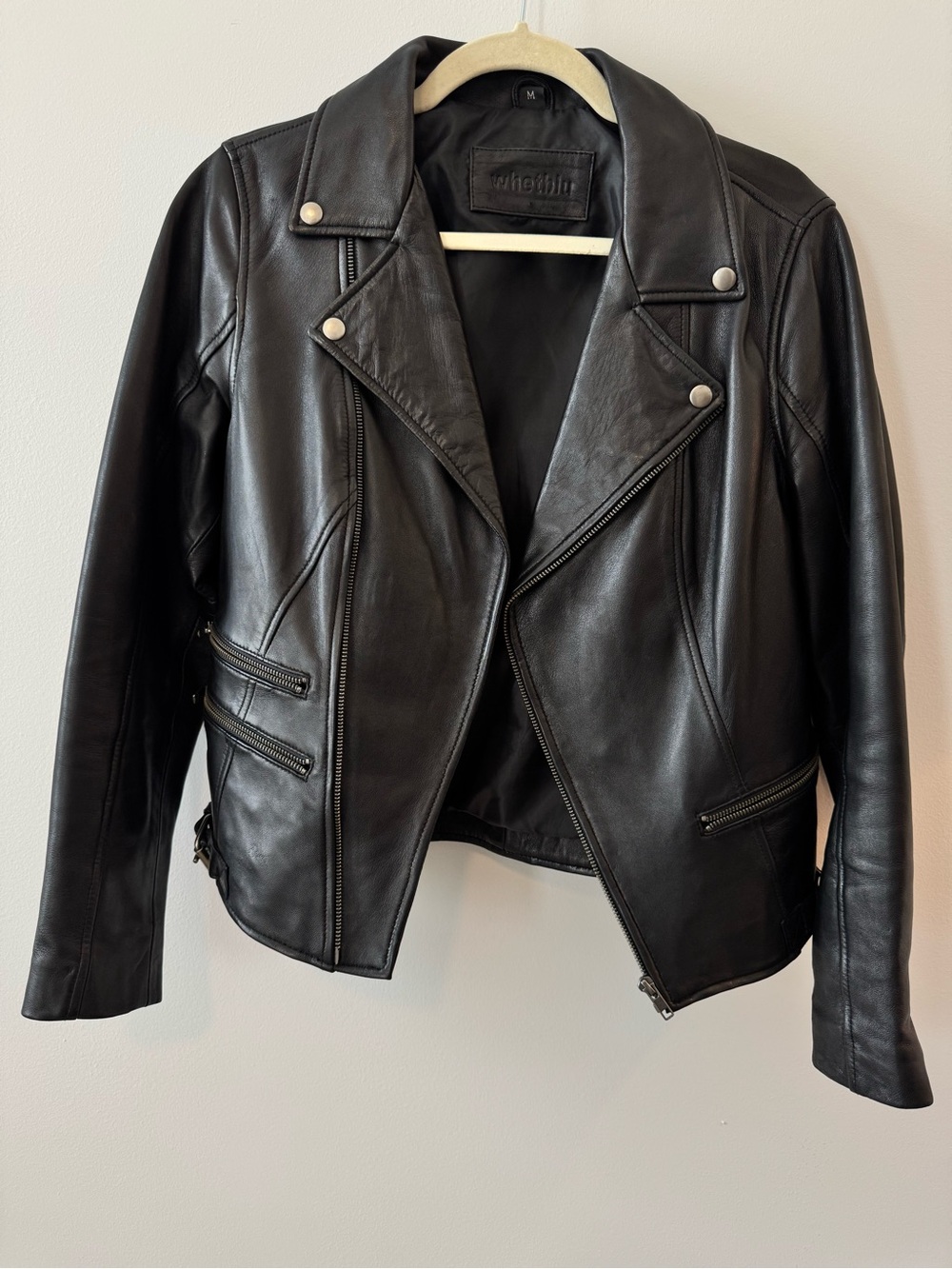 Women’s Whet Blu Asymmetrical Moto 100% Leather Jacket-Black Size Medium